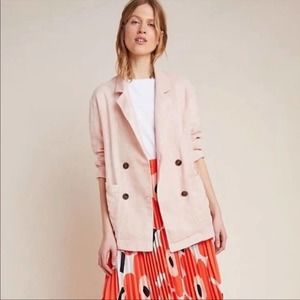 NWT Anthropologie Amadi Kaye Blazer Salmon‎ Metallic Shimmer Double Breasted